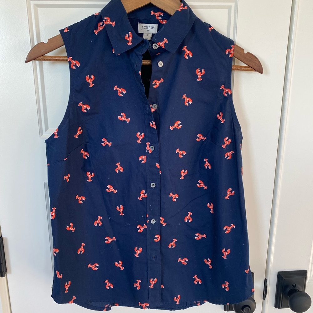 J. Crew Navy Top with Red Lobster Design